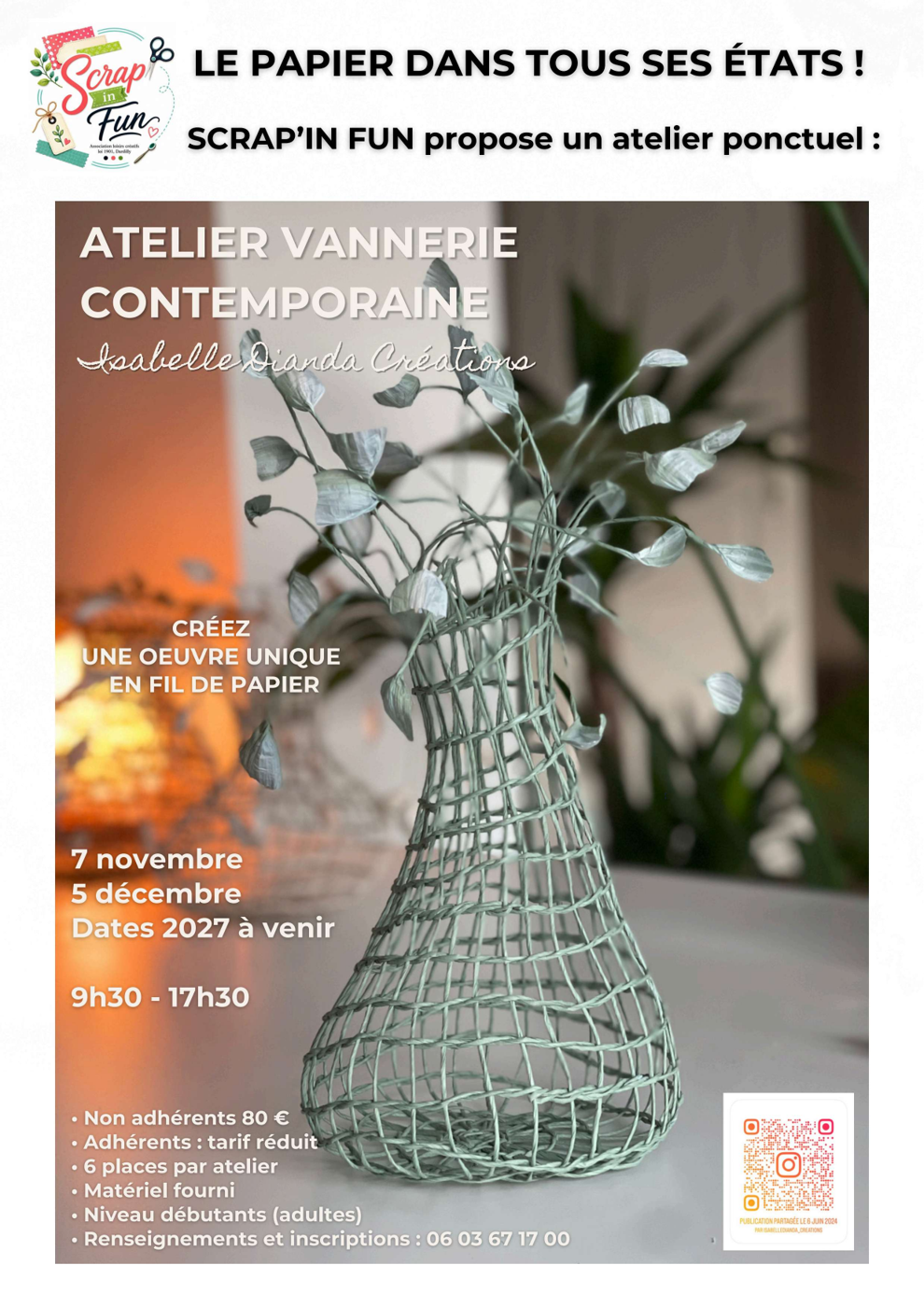 Pièce de vannerie contemporaine en fil de papier tressée à la main